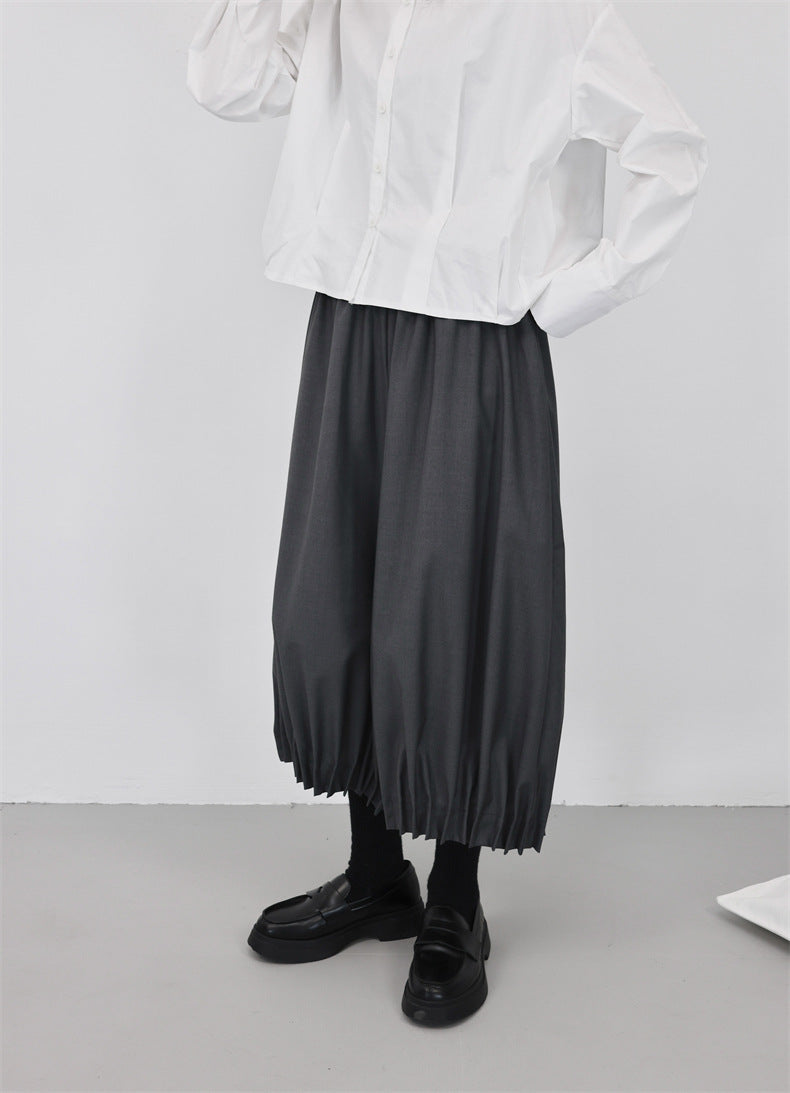 西裝料垂感抓摺花苞裙褲