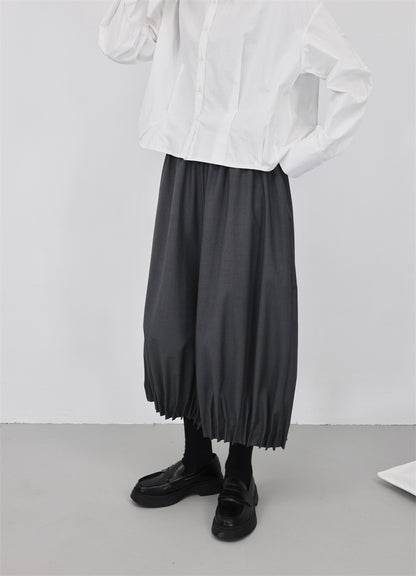 西裝料垂感抓摺花苞裙褲