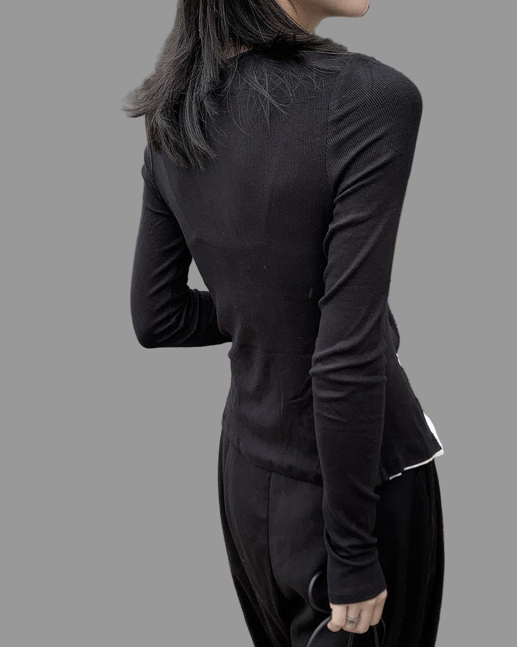 假兩件斜門襟設計款T恤