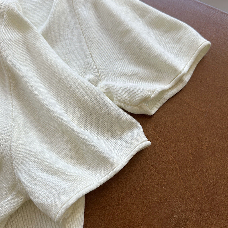 五分袖半高領百搭寬鬆上衣-五色