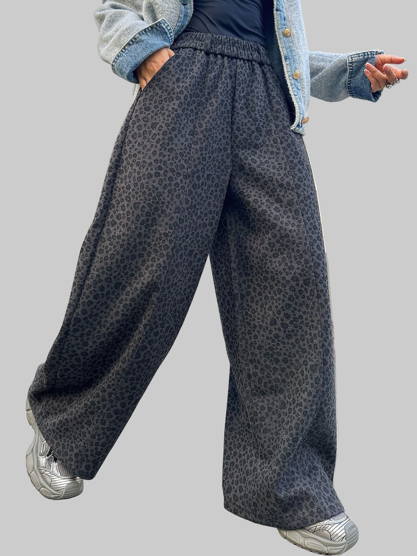 街頭風小豹紋垂墜寬褲