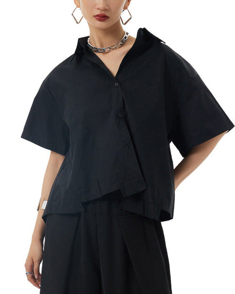 2026新款/不規則下擺設計款五分袖襯衫