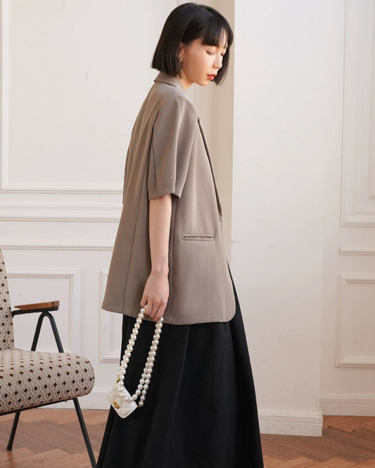 韓風短袖垂感西裝外套（無內裡）