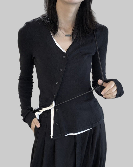 春季假兩件斜門襟設計款T恤