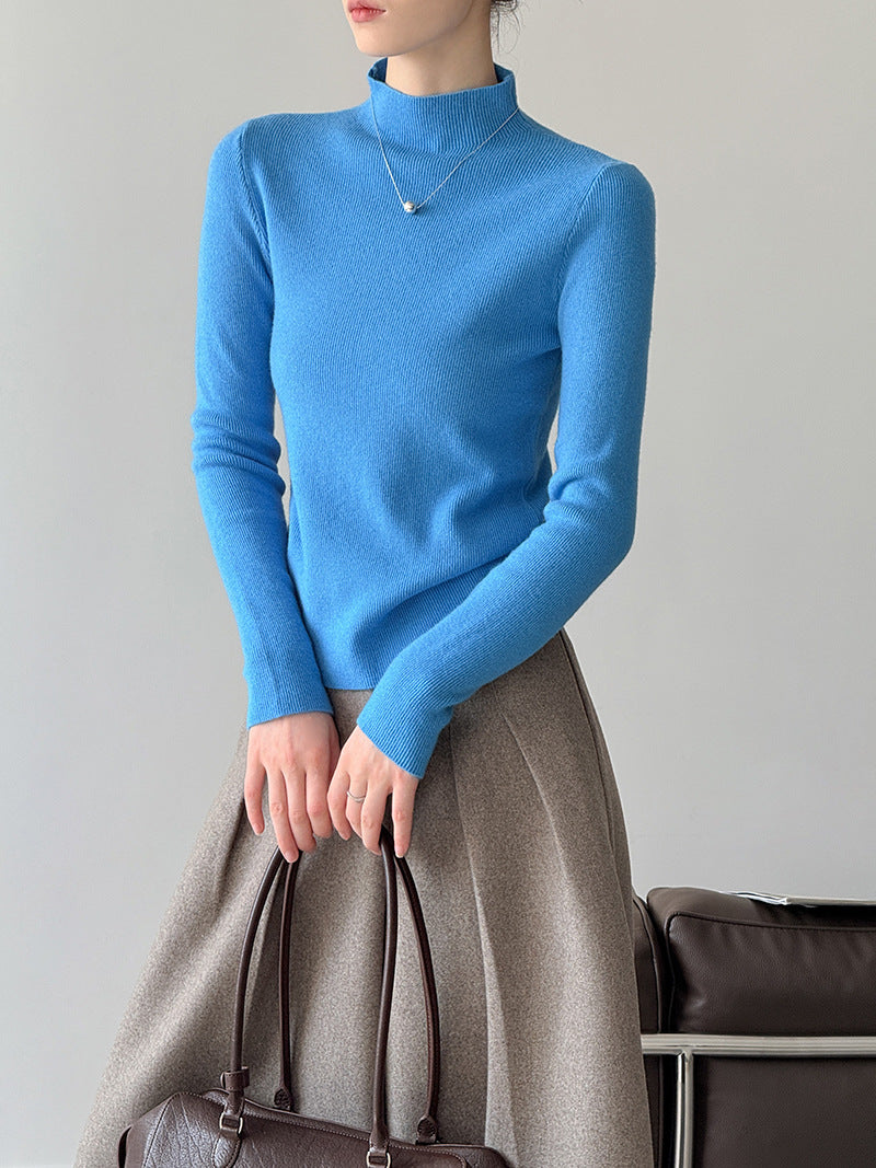 小高領修身毛衣打底上衣-三色