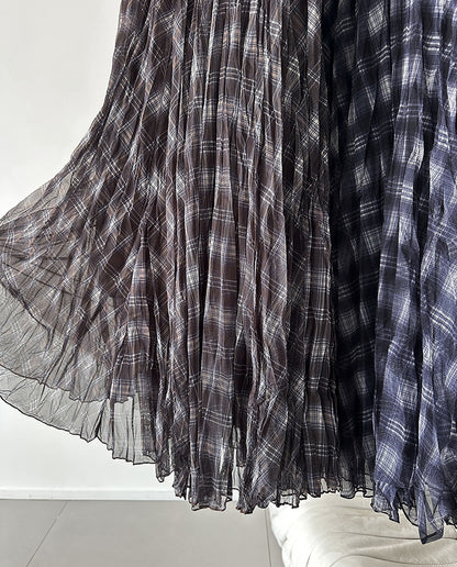 格子網紗不規則垂墜感紗裙