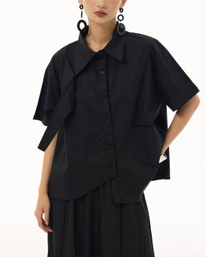 2026新款/飛領片設計款寬版五分袖襯衫