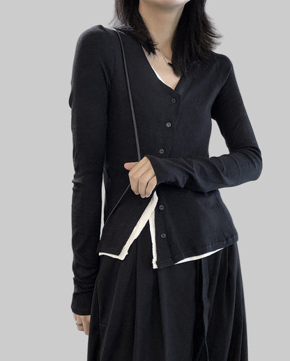 假兩件斜門襟設計款T恤