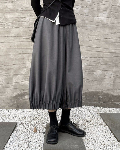 西裝料垂感抓摺花苞裙褲