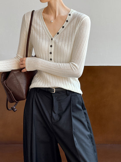 V領質感彈力直條開釦上衣