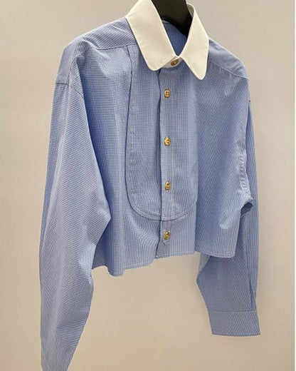 法式時尚翻领小眾設計造型短襯衫