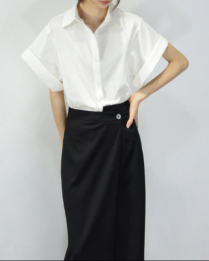 可鹽可甜～一顆扣不對稱八分裙