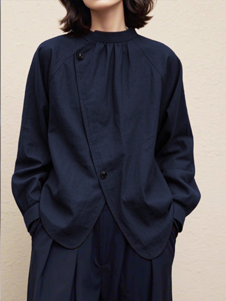 藏青色日式設計款文青襯衫