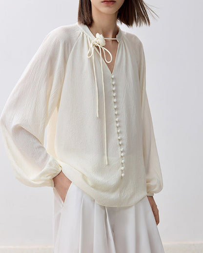 法式春天～玫瑰雪紡造型美型上衣