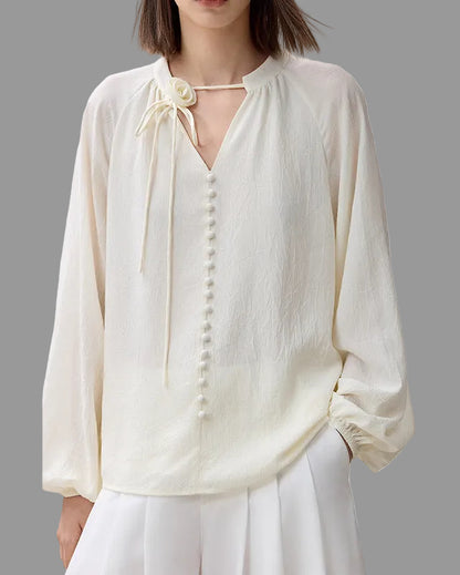 法式春天～玫瑰雪紡造型美型上衣