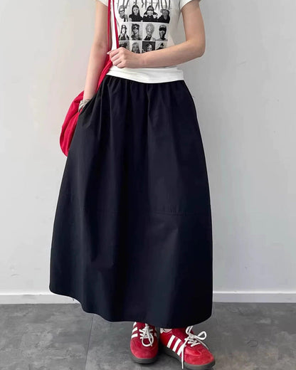 2026新款/ 花苞澎澎百搭鬆緊腰中長裙