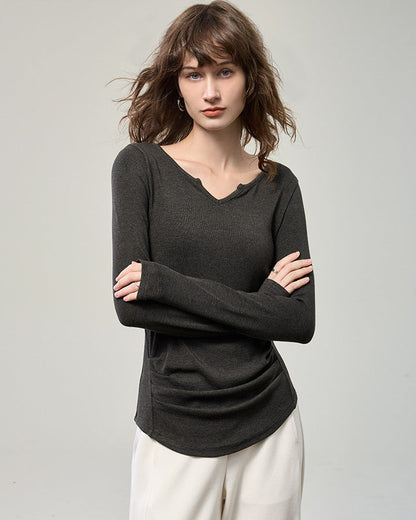 科技德絨＿小Ｖ領抓腰針織衫