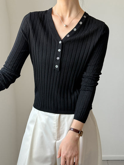 V領質感彈力直條開釦上衣