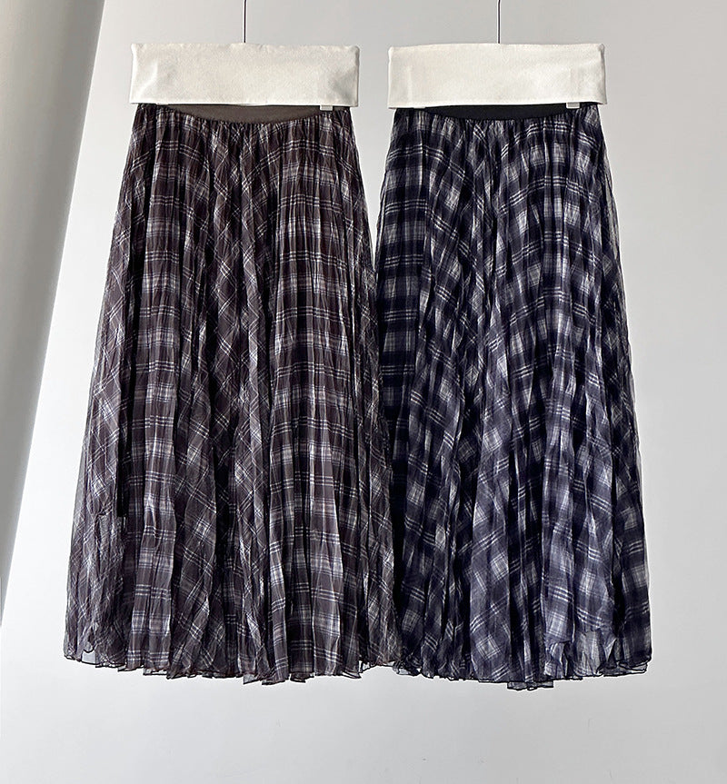 格子網紗不規則垂墜感紗裙