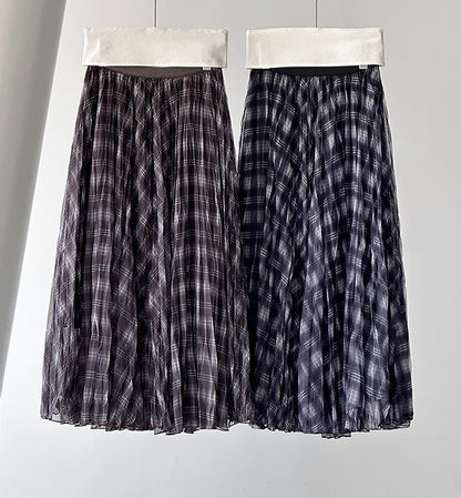 格子網紗不規則垂墜感紗裙