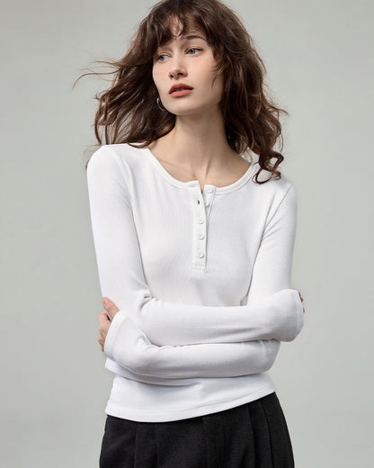 開釦亨利領薄磨毛針織衫