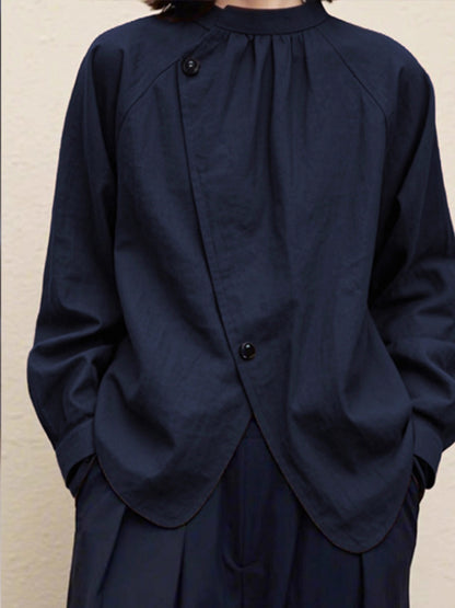 藏青色日式設計款文青襯衫
