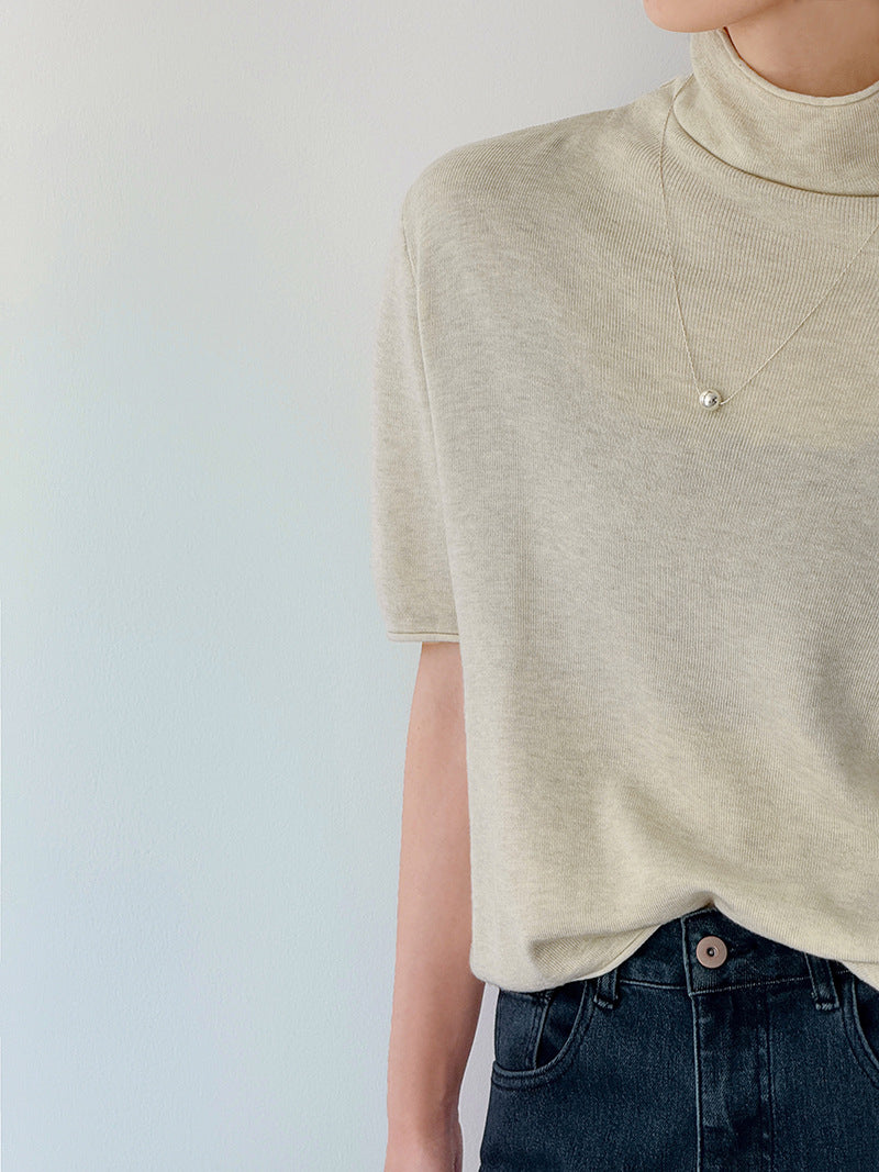 五分袖半高領百搭寬鬆上衣-五色