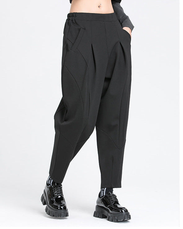 秋季拼接打褶彈力老爹褲8875