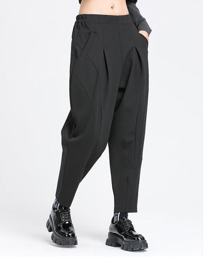 秋季拼接打褶彈力老爹褲8875