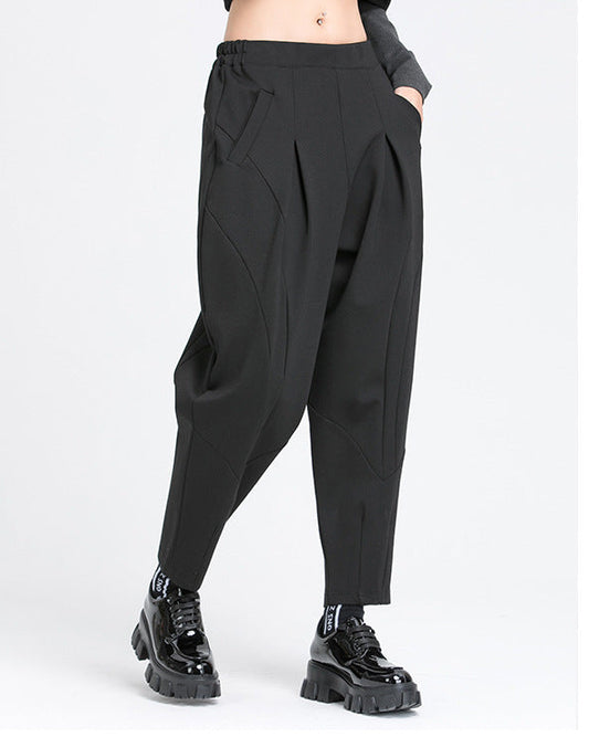 秋季拼接打褶彈力老爹褲8875
