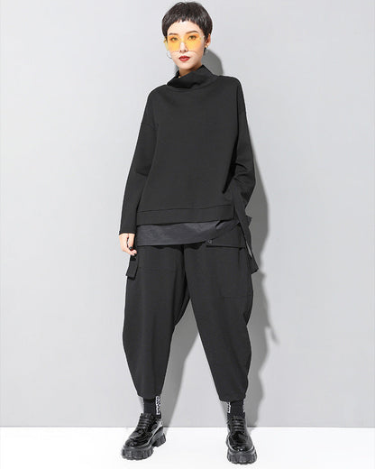 寬鬆層次拼接立領直版造型Ｔ恤