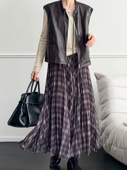 格子網紗不規則垂墜感紗裙