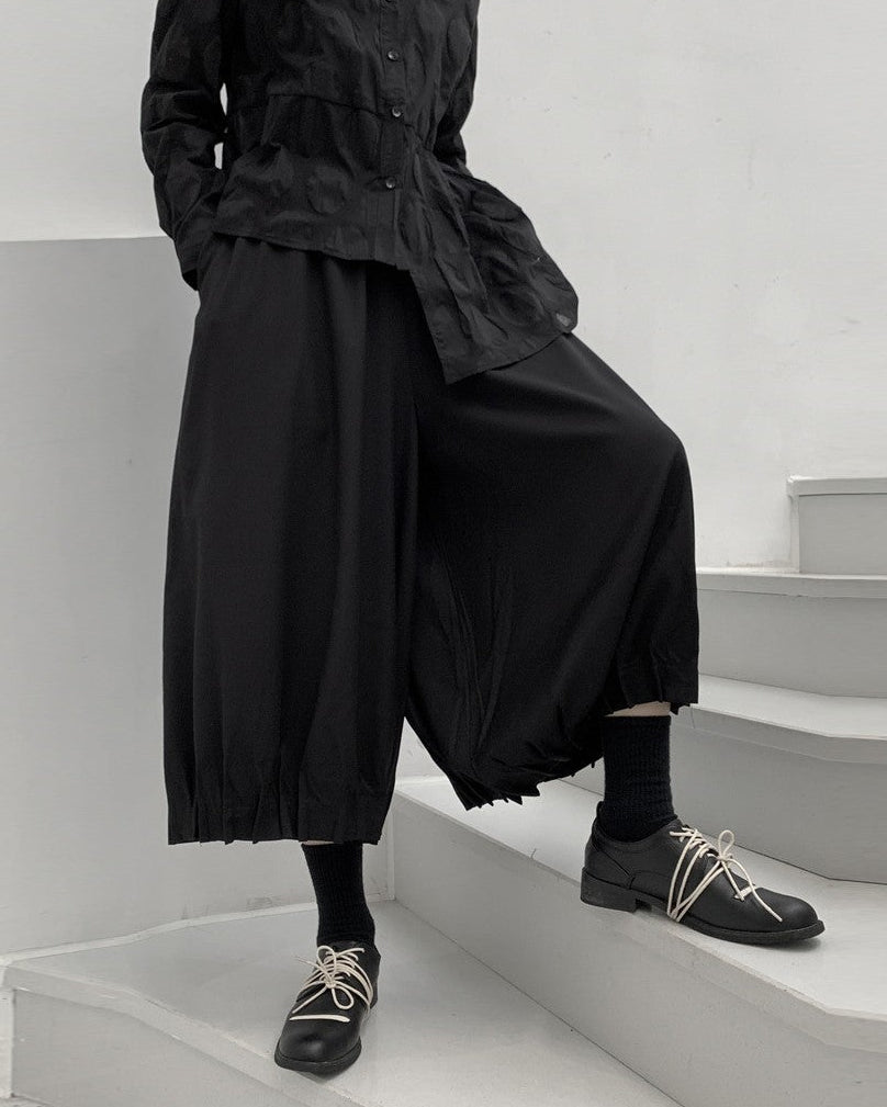 西裝料垂感抓摺花苞裙褲