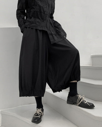 西裝料垂感抓摺花苞裙褲