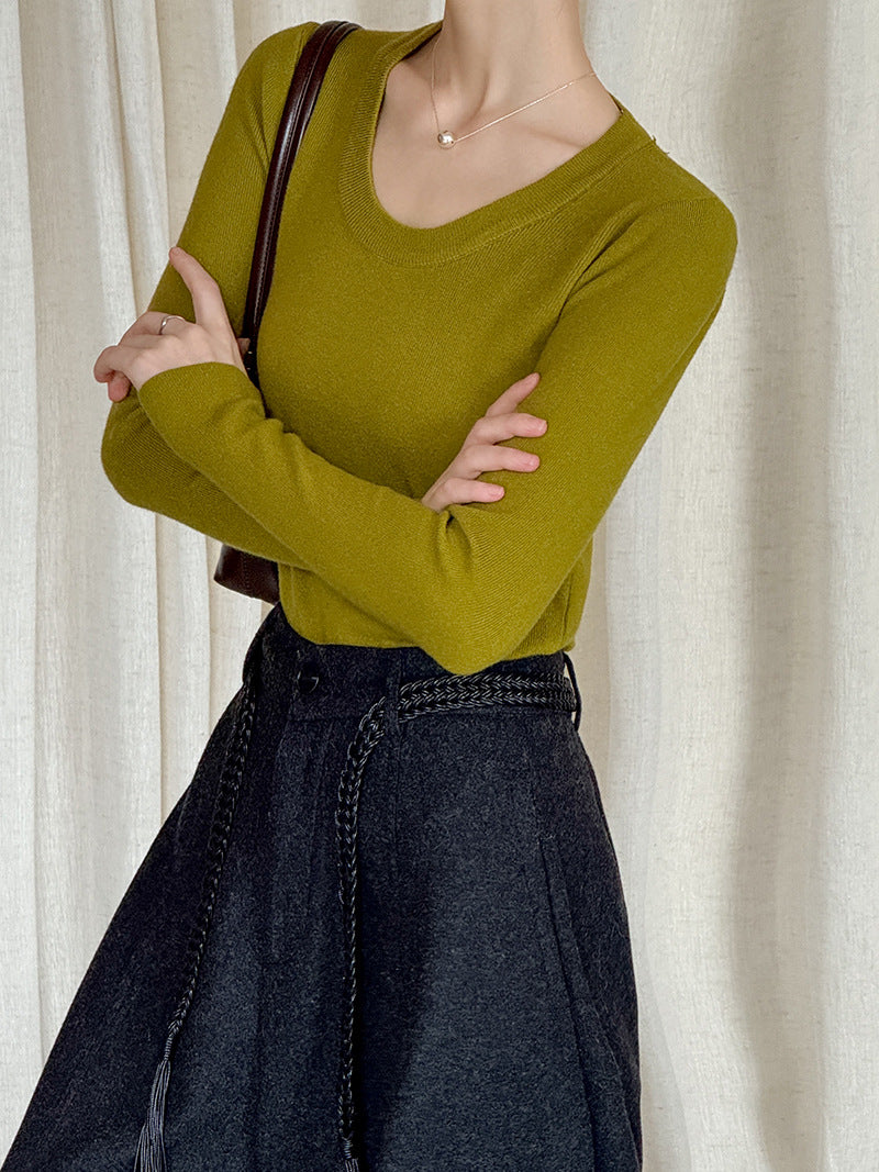 大圓領合身打底衫-四色