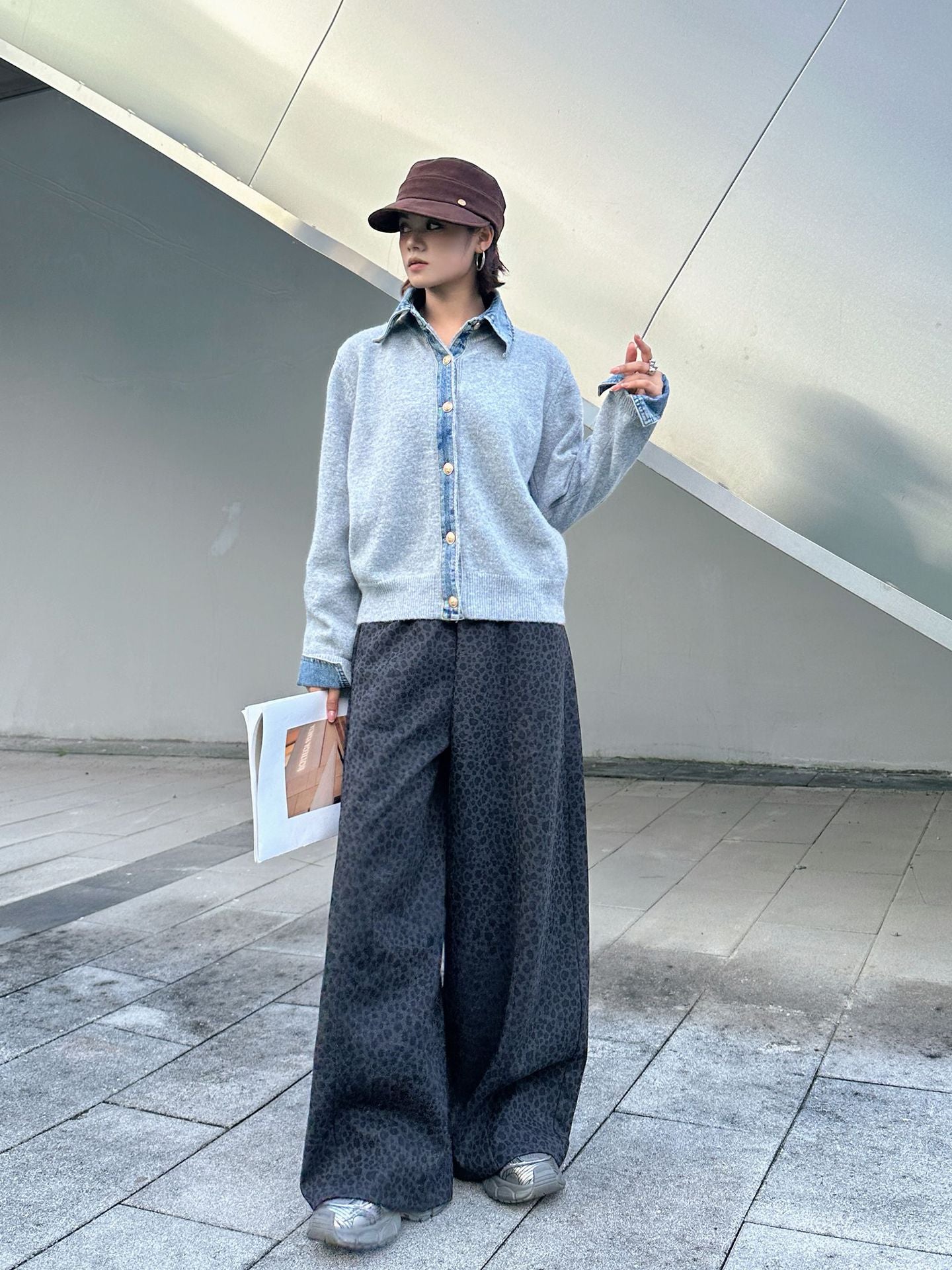 城市風格牛仔領毛衣外套