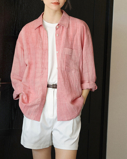 好感度粉色皺染風格型襯衫
