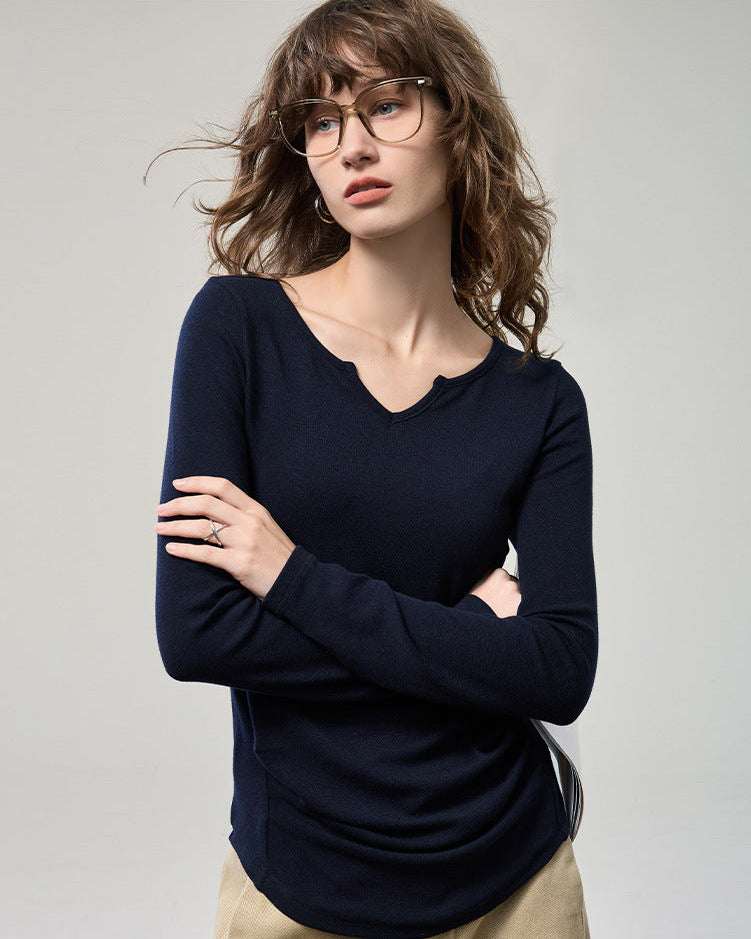 科技德絨＿小Ｖ領抓腰針織衫