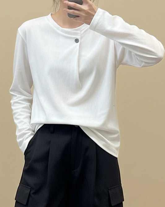 春季韓版一粒扣簡約長袖T卹