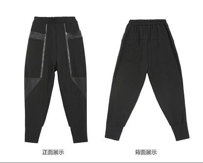 秋冬拉鍊拼接設計款個性縮口褲8857