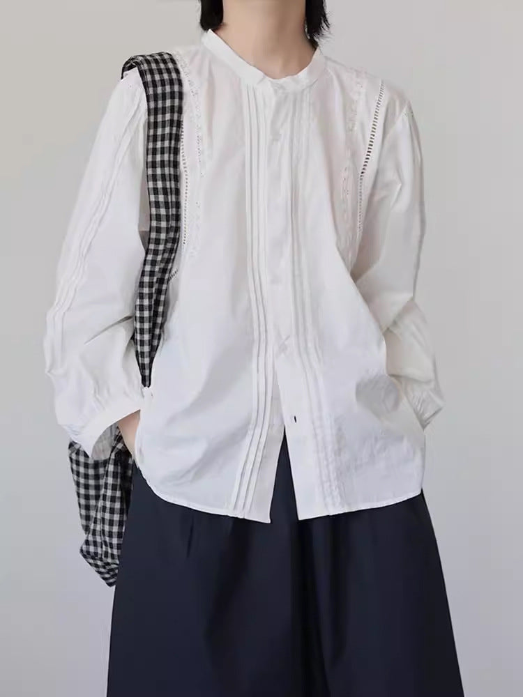 韓版清新圓領鏤空細節感襯衫