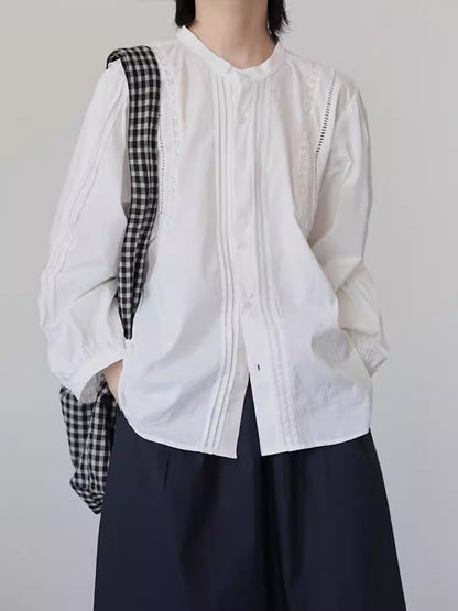韓版清新圓領鏤空細節感襯衫