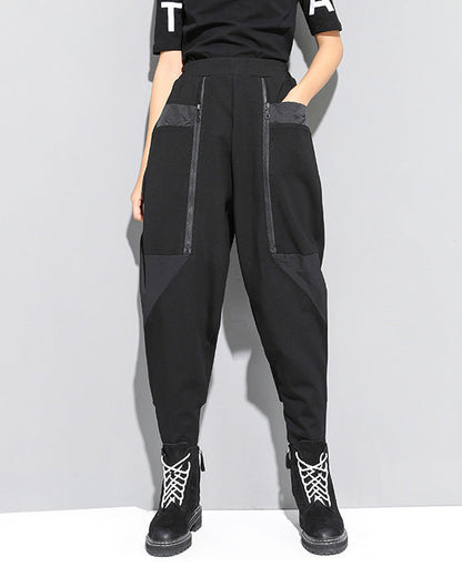 秋冬拉鍊拼接設計款個性縮口褲8857