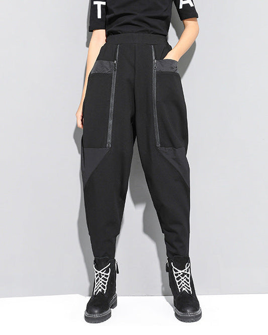 秋冬拉鍊拼接設計款個性縮口褲8857