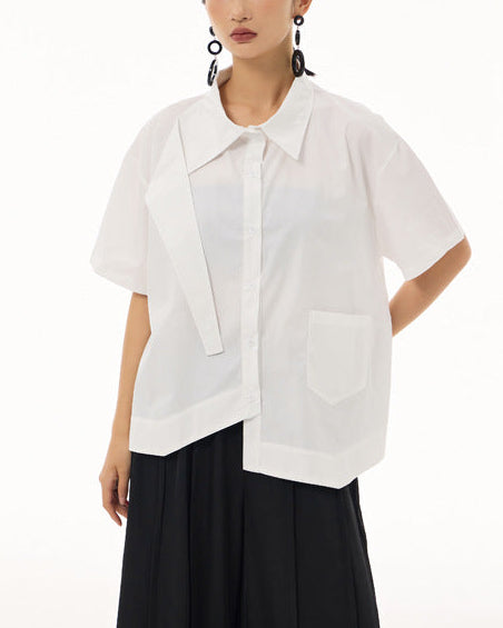 2026新款/飛領片設計款寬版五分袖襯衫