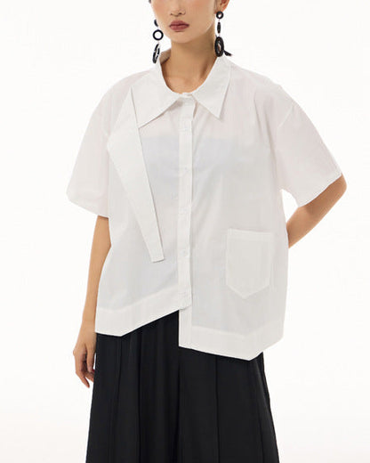 2026新款/飛領片設計款寬版五分袖襯衫