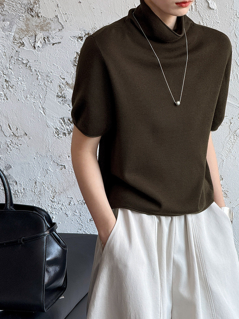 五分袖半高領百搭寬鬆上衣-五色