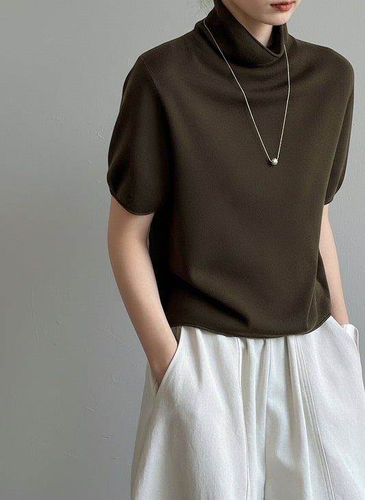 五分袖半高領百搭寬鬆上衣-五色