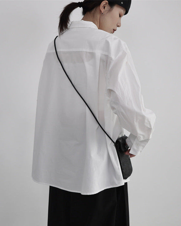 解構不對稱門襟設計款襯衫-黑白