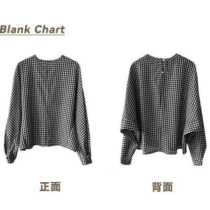 秋季新款/ 日系通勤蝙蝠袖格子上衣